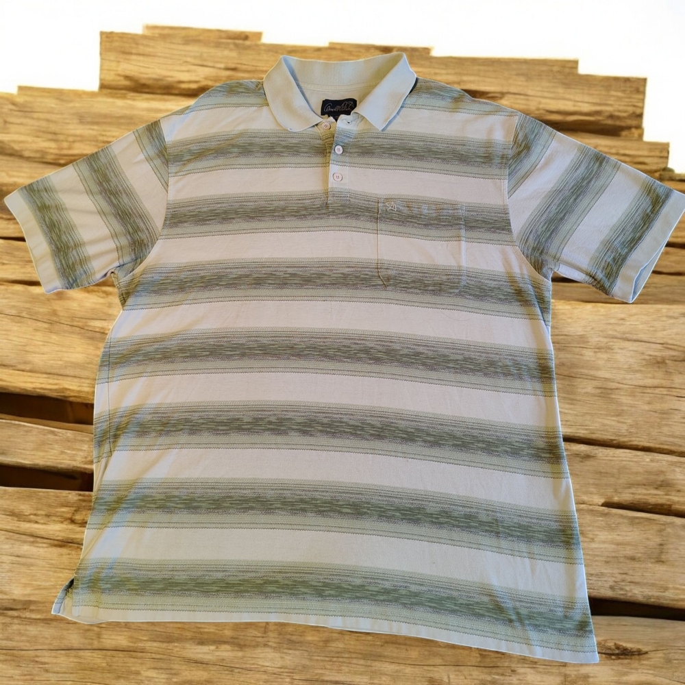 Arnold Palmer Men’s XL Striped Polo Shirt – Green & Cream – Classic Golfwear
